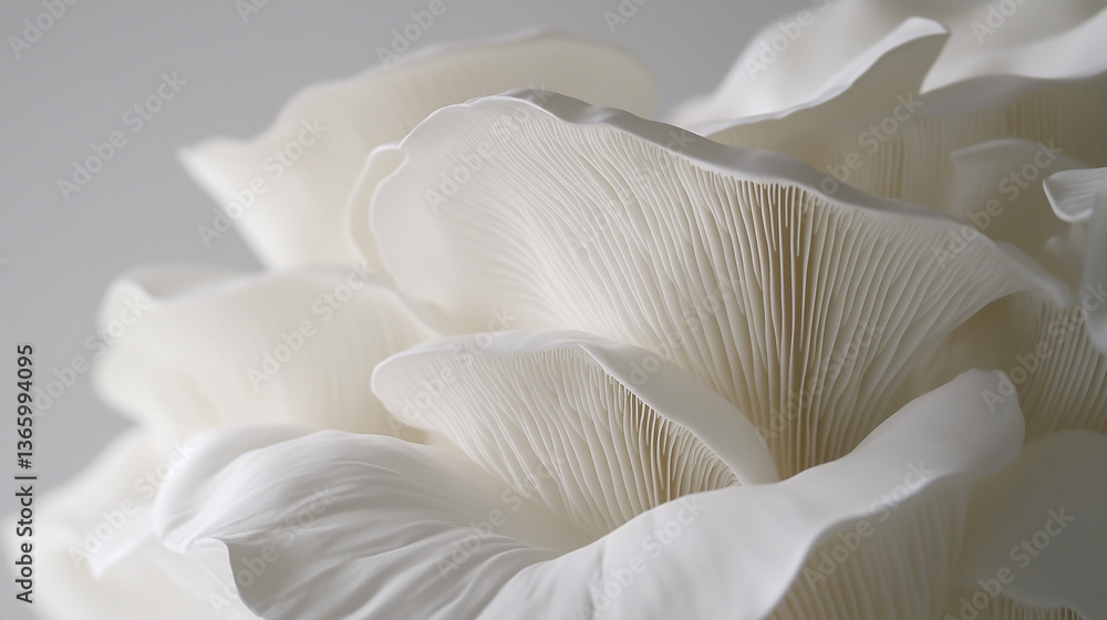 Paper-thin mushroom gills close-up with soft lighting Paper-thin mushroom gills close-up with soft lighting