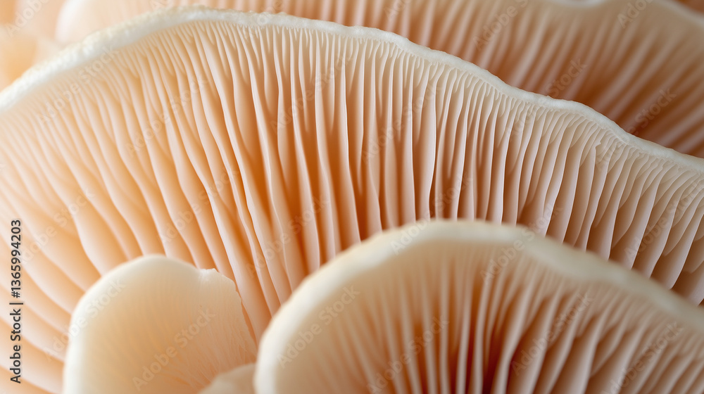 Paper-thin mushroom gills close-up with soft lighting Paper-thin mushroom gills close-up with soft lighting
