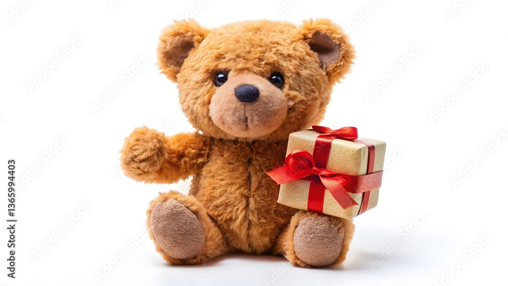 Obraz premium Teddy Bear Holding Gift Box