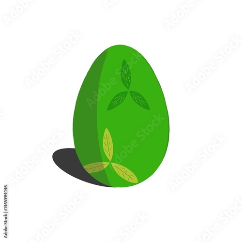 green easter egg with leafs and shadow illustration