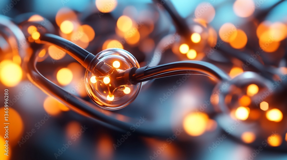 Obraz premium Abstract nanotechnology structure with glowing spheres connecting nodes