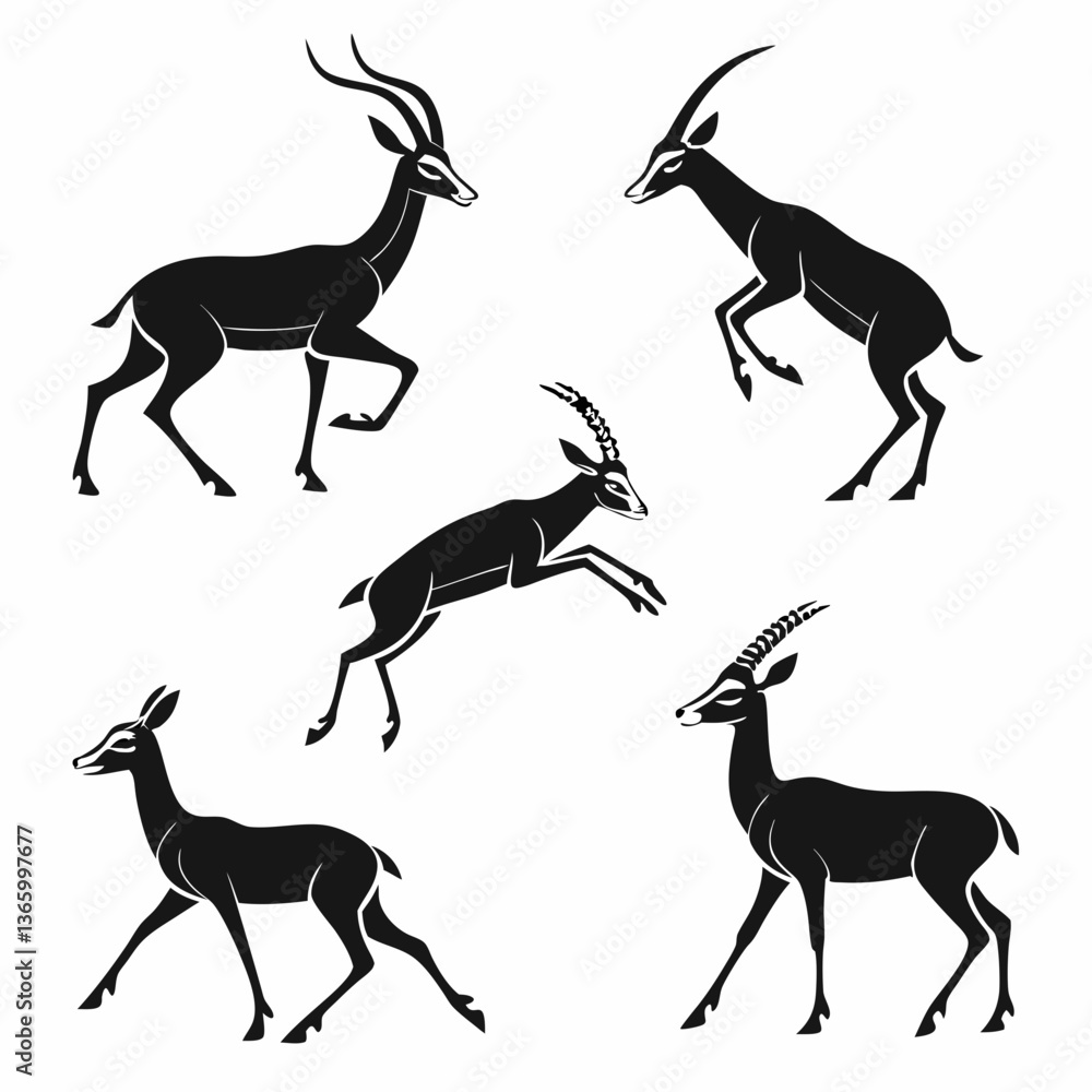 Fototapeta premium gazelle icon set black silhouette icon vector bundle