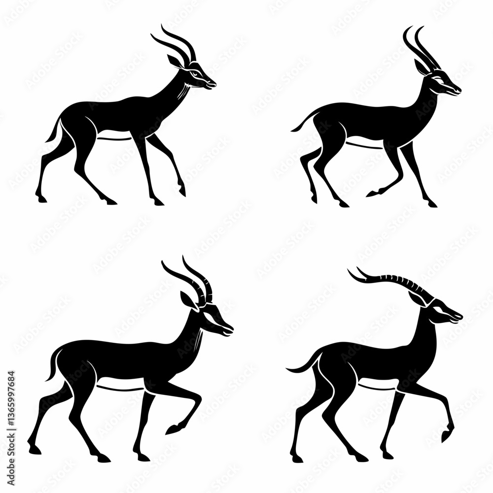 Obraz premium gazelle icon set black silhouette icon vector bundle
