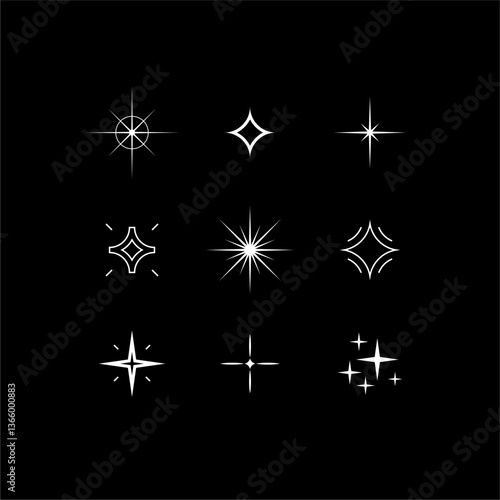 Sparkle flat vector icons. Shine flat vector icons. Glow flat vector icons