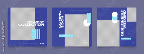 social media template banner blog fashion sale promotion. fully editable instagram and facebook square post frame puzzle organic sale poster. fresh white blue element shape vector background