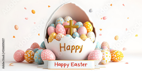 Happy easter eggs cross christianity celebration holiday spring season religious pastel colors decoration