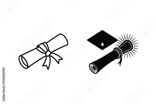 Graduation Ceremony Icons Diploma, Cap, and Gavel