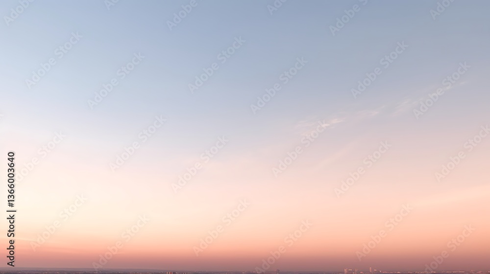 Fototapeta premium Serene Pastel Sunset Sky Over Distant Cityscape