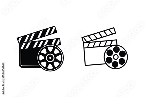 Filmmaking Icons Clapperboard, Film Reel, Movie Production, Cinema