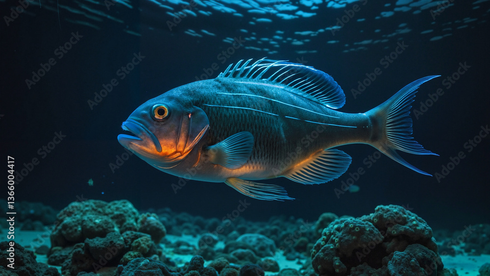 Fototapeta premium Fish swimming gracefully in dark ocean waters