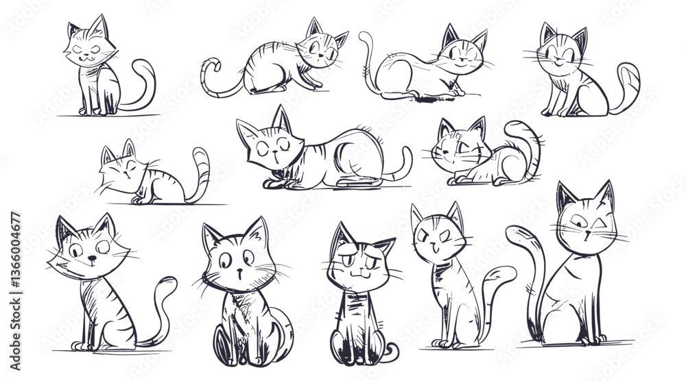 Cute Cat Sketches - Hand-drawn Cat Expressions and Poses Cute Cat Sketches - Hand-drawn Cat Expressions and Poses