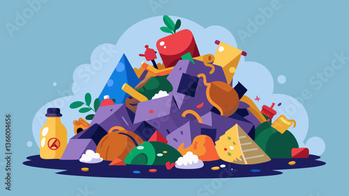 Colorful pile of trash representing waste and pollution  