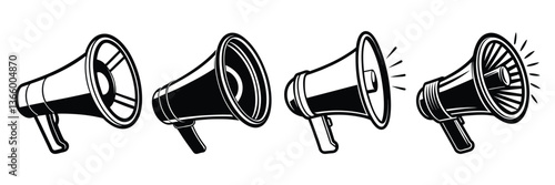 Megaphone Vector Set Black and White Loudspeaker Silhouette Announcement Icons Collection