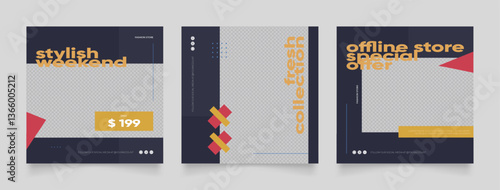 social media template banner blog fashion sale promotion. fully editable instagram and facebook square post frame puzzle organic sale poster. fresh yellow blue element shape vector background