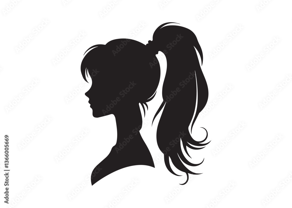 Ponytail girl silhouette vector Ponytail girl silhouette vector