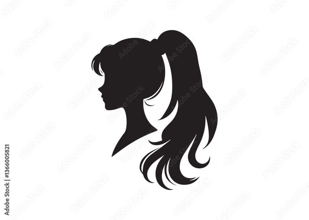 Ponytail girl silhouette vector Ponytail girl silhouette vector