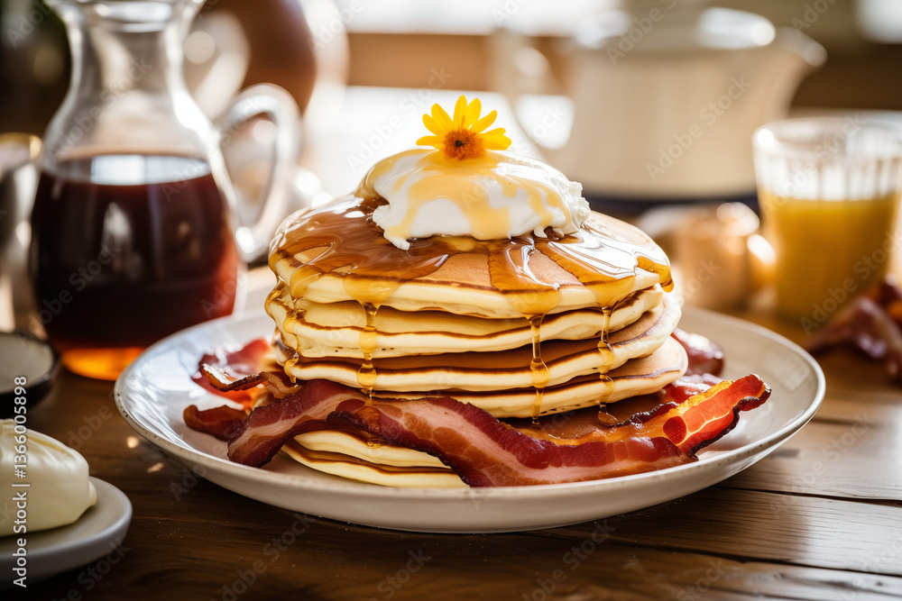 Family Sunday brunch: pancakes, eggs, bacon, and coffee spread on a farmhouse table
Family Sunday brunch: pancakes, eggs, bacon, and coffee spread on a farmhouse table