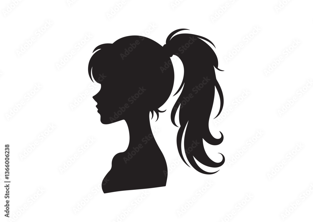 Ponytail girl silhouette vector Ponytail girl silhouette vector