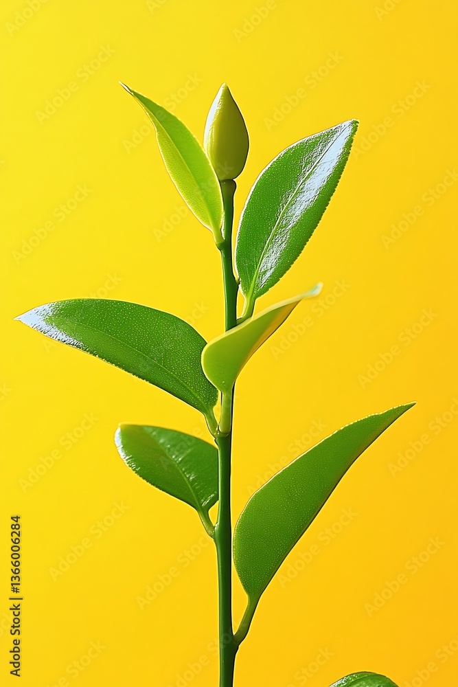 Fototapeta premium Emerging shoot on vibrant yellow backdrop, a symbol of new beginnings