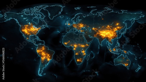 Obraz na płótnie Global Illumination: A World Map of Light Density w salonie