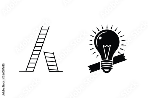 Broken Ladder, Idea Lightbulb, Success, Achievement, Progress, Growth, Innovation, Vision, Inspiration