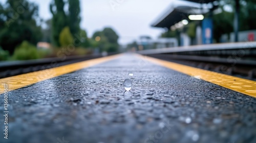 Wet train platform in focus