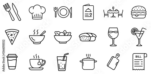 "Restaurant Line Icon Representing Dining, Cuisine, and Hospitality Services"