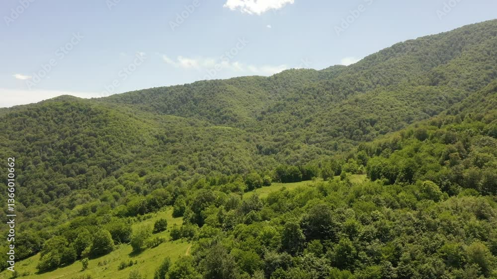Aerial view of the green mountains near Gosh village in the Dilijan city, Tavush Province, Armenia Aerial view of the green mountains near Gosh village in the Dilijan city, Tavush Province, Armenia