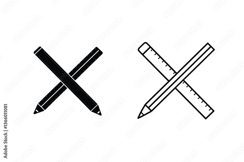 Pencil and Ruler Crossed Icons Design, Drawing, Drafting, Measurement Pencil and Ruler Crossed Icons Design, Drawing, Drafting, Measurement