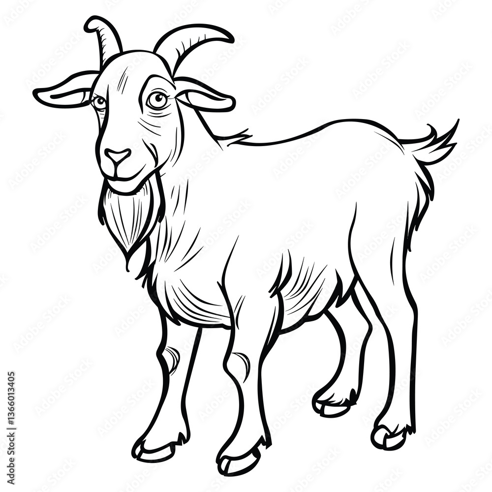 Fototapeta premium Hand-drawn Goat Illustration - Black and White Line Art