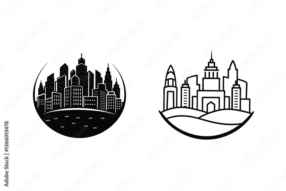 Obraz premium Cityscape Logo Designs Modern Urban Skyline Illustrations