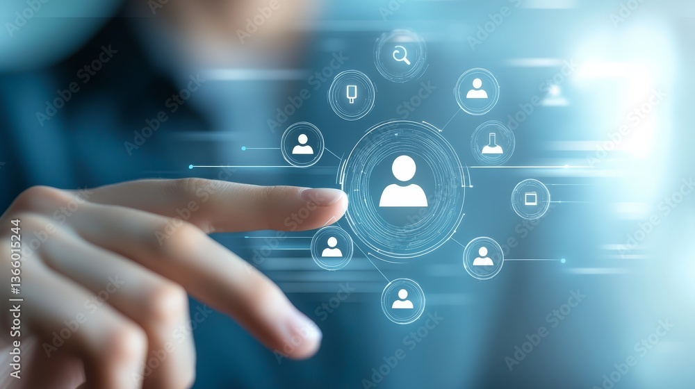 Interactive technology, person engaging with a modern touch screen interface Interactive technology, person engaging with a modern touch screen interface
