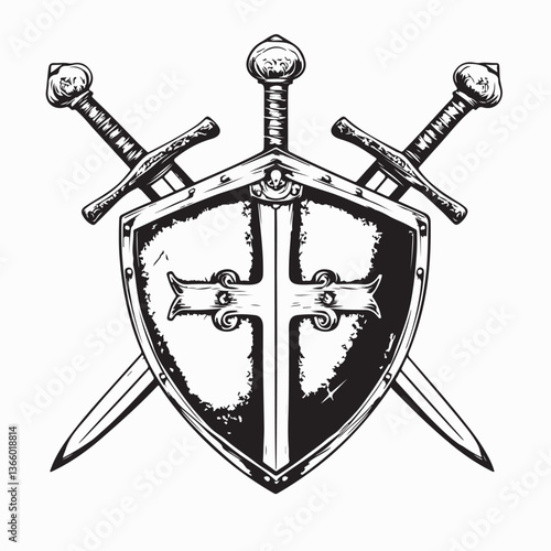 Crusaders sword and shield Vector Image isolated on white background.