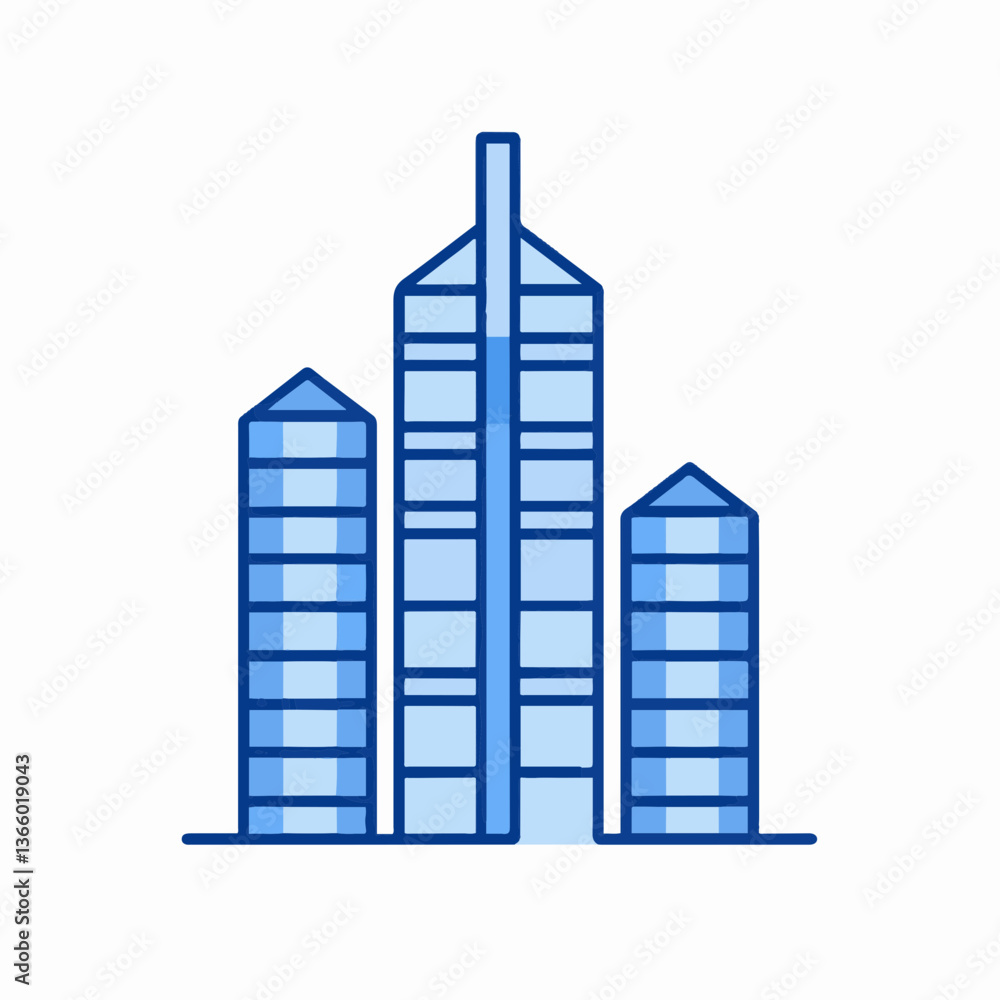Modern skyscrapers in blue outline style Modern skyscrapers in blue outline style