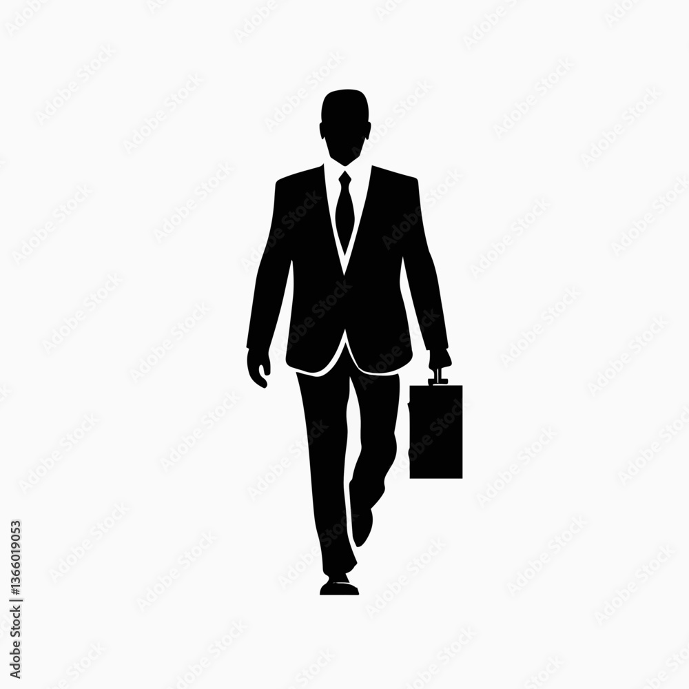 Businessman walking confidently with a briefcase on a plain background Businessman walking confidently with a briefcase on a plain background