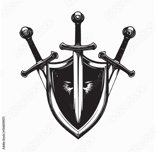 Crusaders sword and shield Vector Image isolated on white background.