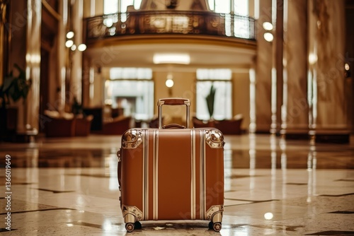 Wallpaper Mural A stylish vacation suitcase displayed in a luxurious hotel lobby. Torontodigital.ca
