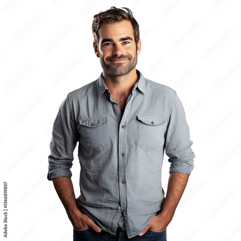 A Man with a Relaxed Smile Eyes Half Closed and Hand Isolated on Transparent Background A Man with a Relaxed Smile Eyes Half Closed and Hand Isolated on Transparent Background