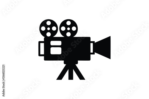 Movie camera on white background