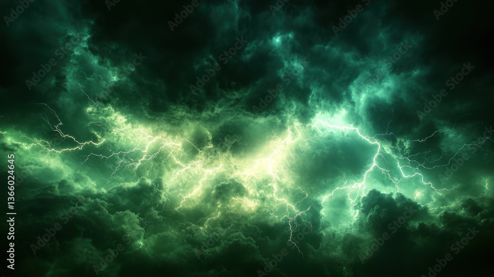 Emerald Fury: A Storm Unleashed, Lightning Tears Through Dark, Ominous Clouds Emerald Fury: A Storm Unleashed, Lightning Tears Through Dark, Ominous Clouds