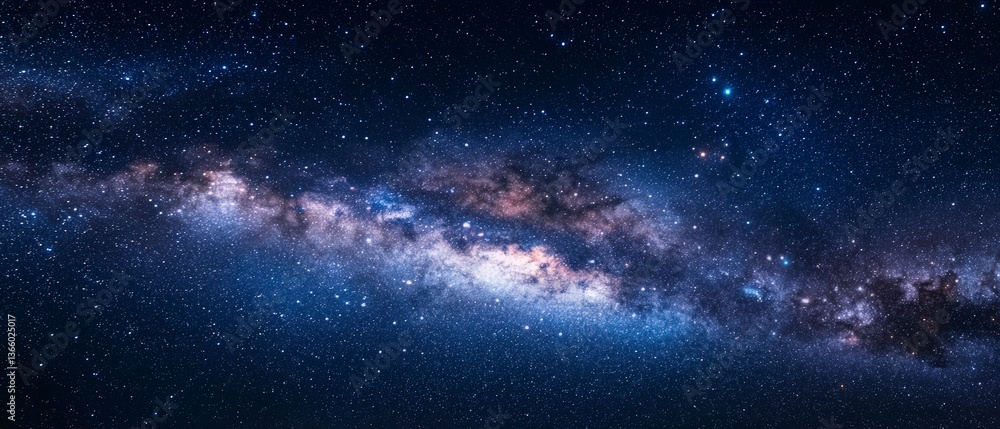 Fototapeta premium High-resolution Long Exposure Panorama of the Milky Way Galaxy with Stars and Space Dust - Ultra Wide Screen Wallpaper