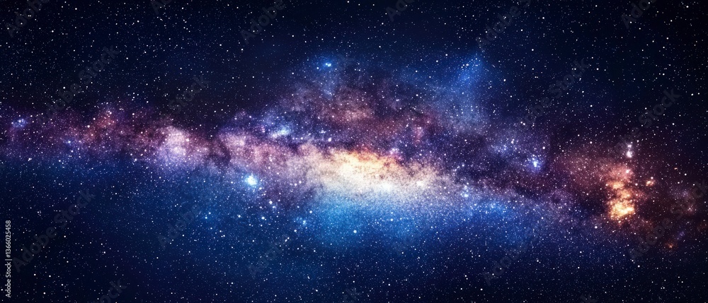 Naklejka premium High-resolution Long Exposure Panorama of the Milky Way Galaxy with Stars and Space Dust