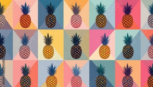 Pineapple Geometric Grid A modern geometric design showcasing sleek, minimalist representations of pineapples arranged in a grid format