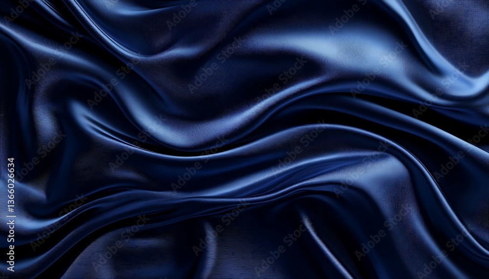 Closeup of rippled dark blue silk fabric as background texture Closeup of rippled dark blue silk fabric as background texture