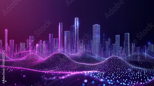 Fototapeta Naklejka Na Ścianę i Meble -  Abstract network connection on the city background. Technology concept. 3D Rendering