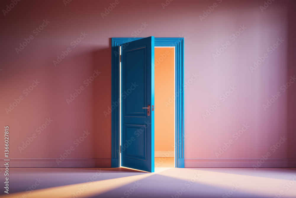 Mysterious Open Door Casting Soft Light in Vibrant Pink and Blue Tones Mysterious Open Door Casting Soft Light in Vibrant Pink and Blue Tones