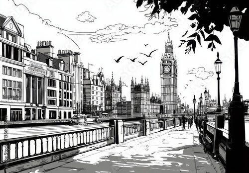 Creative sketch showcasing London’s famous landmarks and architecture.