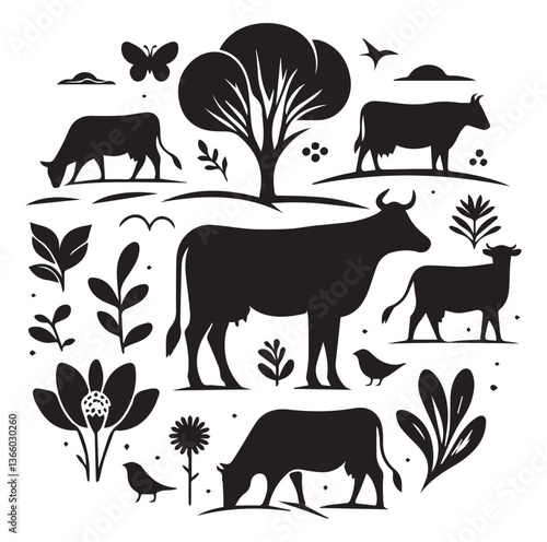 Brown cow animal silhouettes Vector