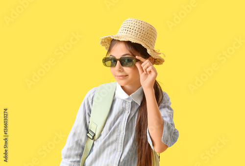 Cute little tourist in sung...