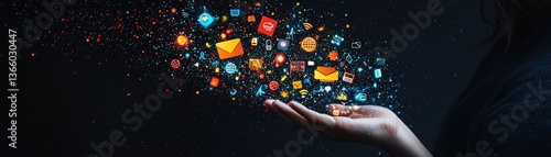 Hand holding digital icons